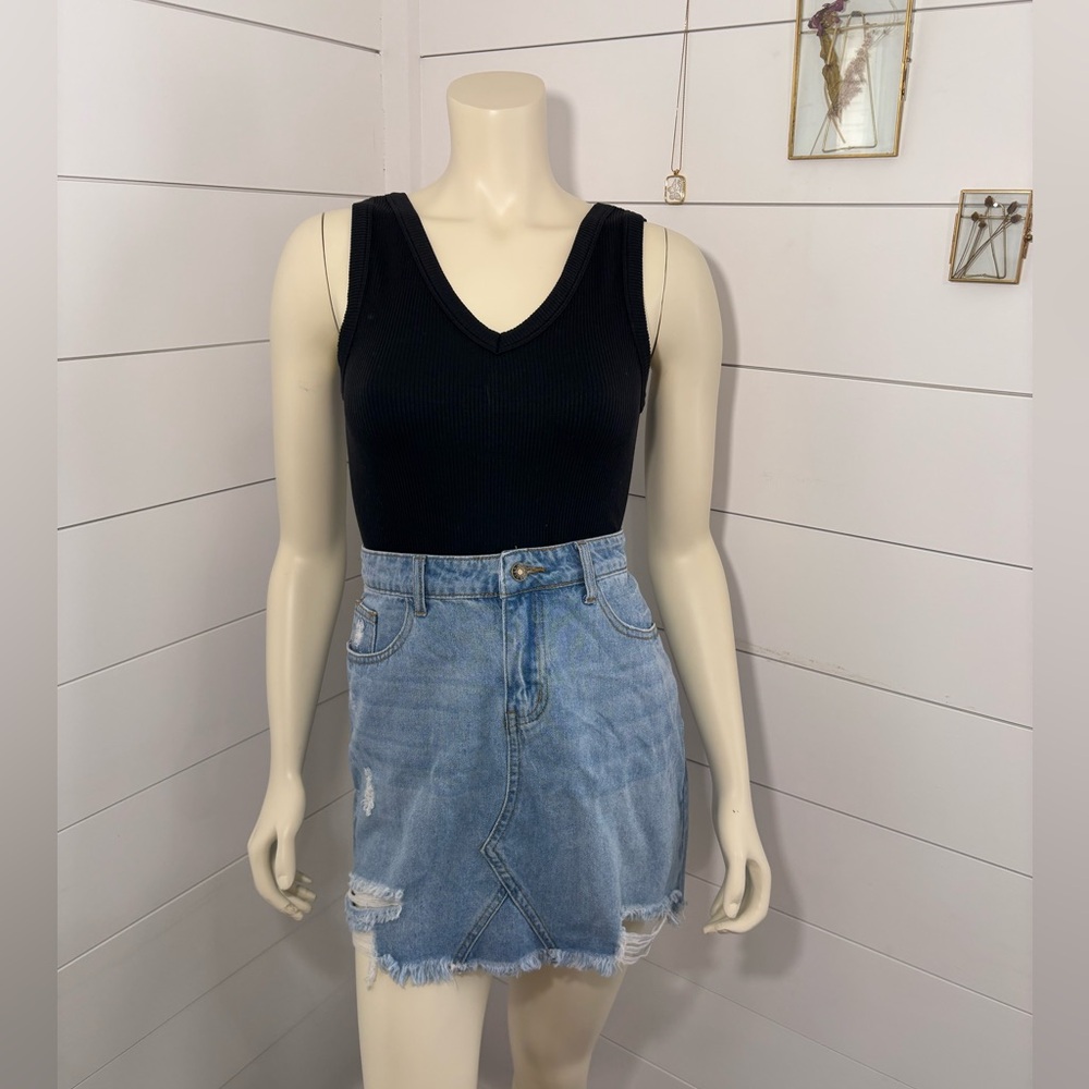Casual Light Blue Denim Mini Skirt